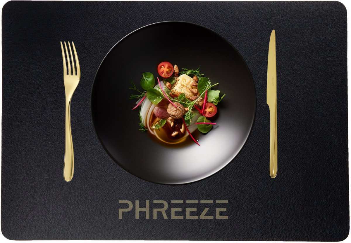 Luxe Placemat Kunststof - 45 x 30 cm - Lederlook Placemats - Antislip - Waterafstotende Onderlegger - Onderzetter - Zwart
