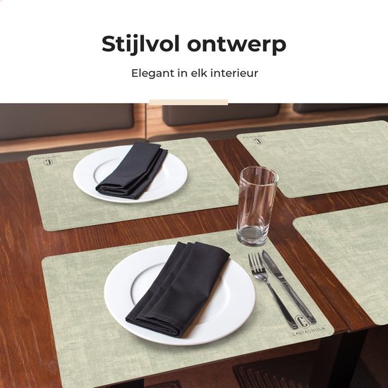 Napperons de table aspect cuir Castagnola - Set de table antidérapant en similicuir - Dessous de verre hydrofuge - Dessous de verre - Napperons en plastique - 6 pièces - 45 x 30 cm - Vert chiné