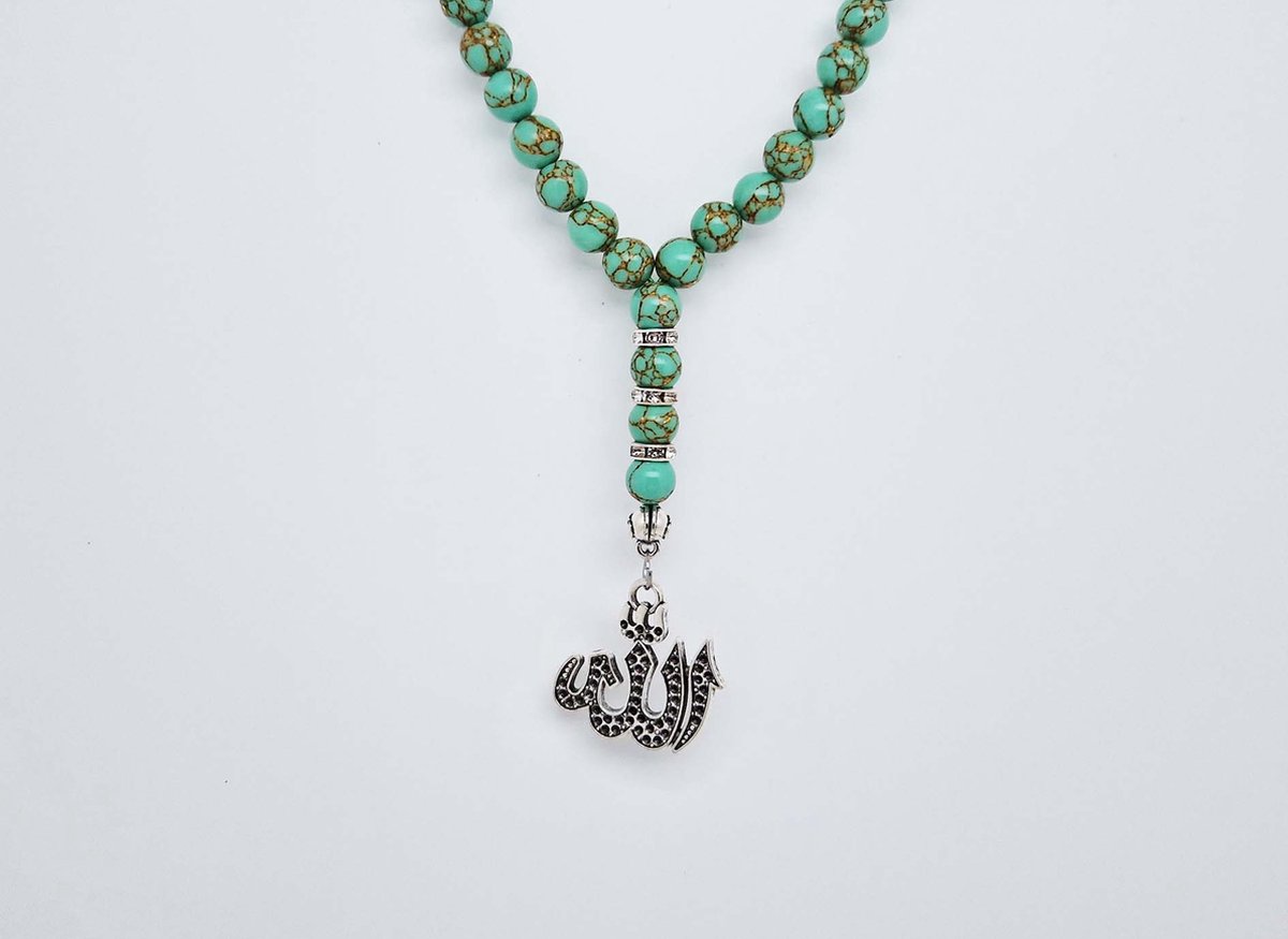 Handgemaakte Natuurstenen Autohanger "Groen howliet gesponnen goud "- Met metalen hanger "Aallah" - 8 mm diameter van de korrel- Mooie accessoire en decoratie voor de auto