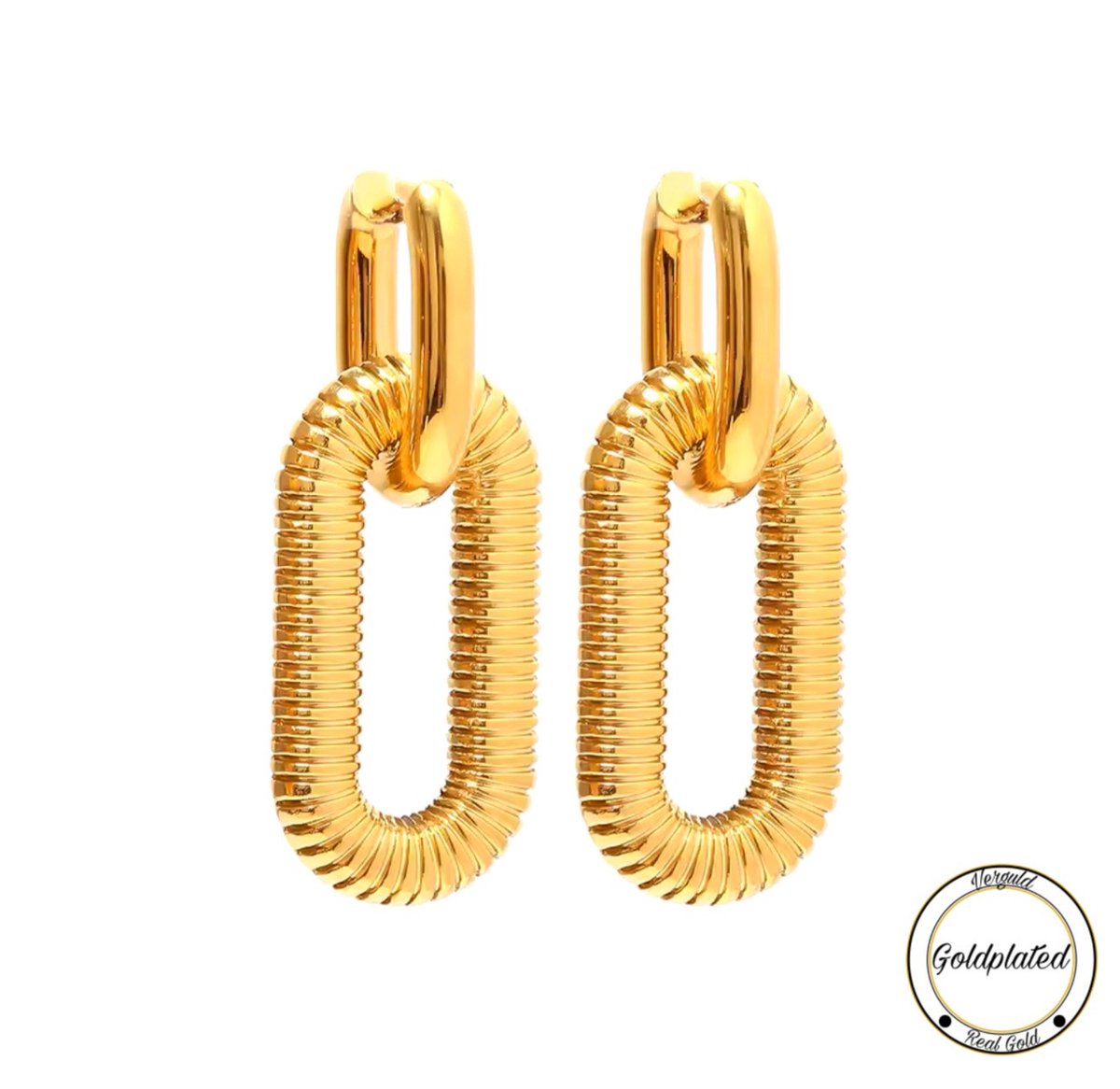 Dubbel Chain Oorbel | Goldplated | Dames Sieraden | Luxe Geschenkzakje | Oorbellen |
