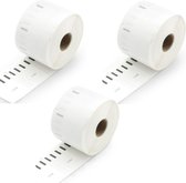 Drie rollen witte labeltape, met zwarte streepjes en nummer 11354.