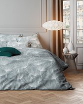 Mistral Home - DEKBEDOVERTREK - katoensatijn - 260 x 240 cm + 2x 65 x 65 cm - extra breed - botanisch - grijs