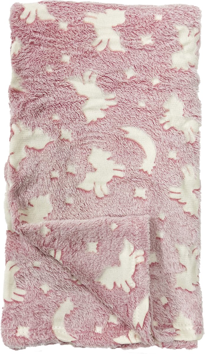 Textino UNICORN - plaid 100x150 cm - glow in the dark - eenhoorn - Potpourri - roze Oudroze