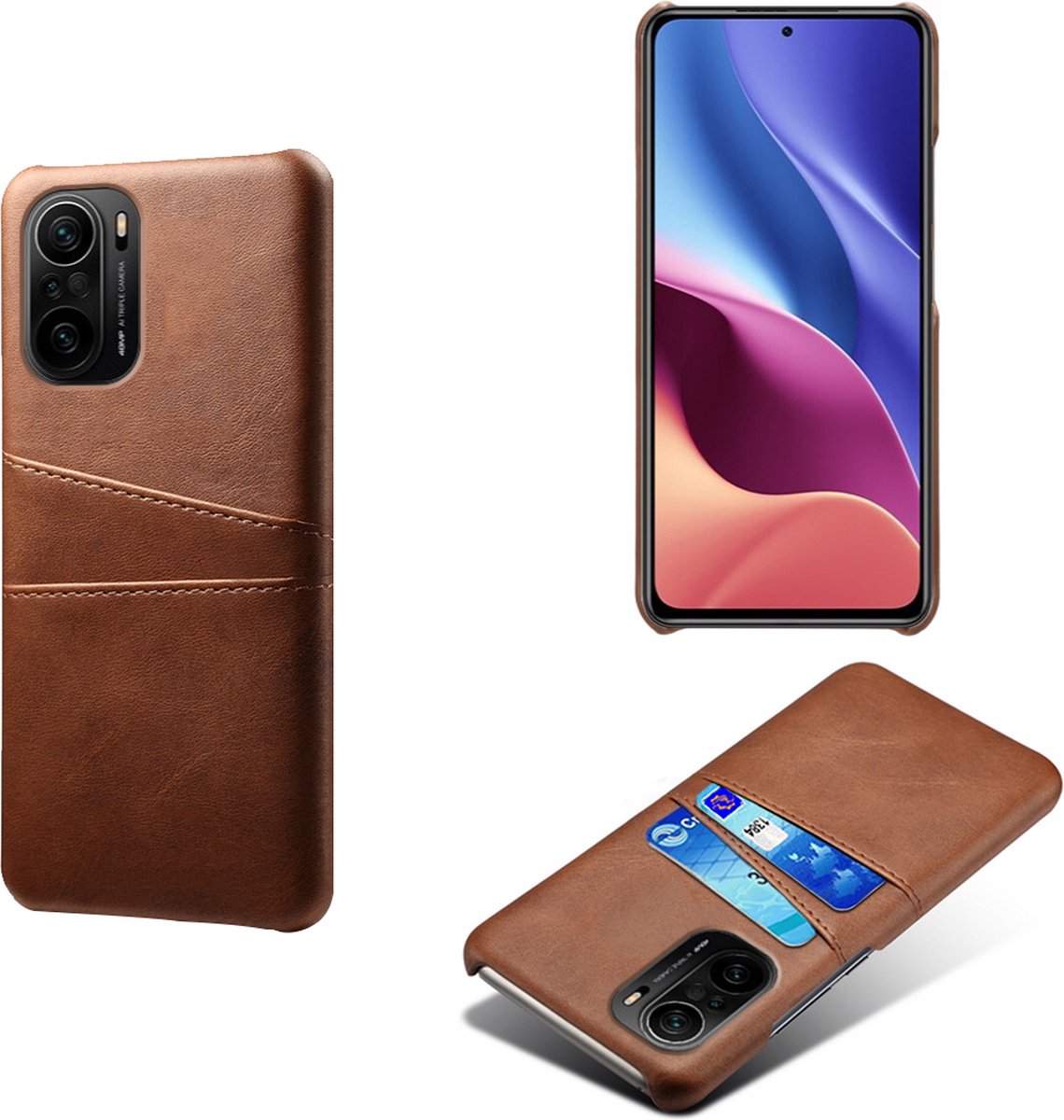 Backcover met Opbergvakjes + PMMA Screenprotector voor Xiaomi Poco F3 / Mi 11i _ Donkerbruin