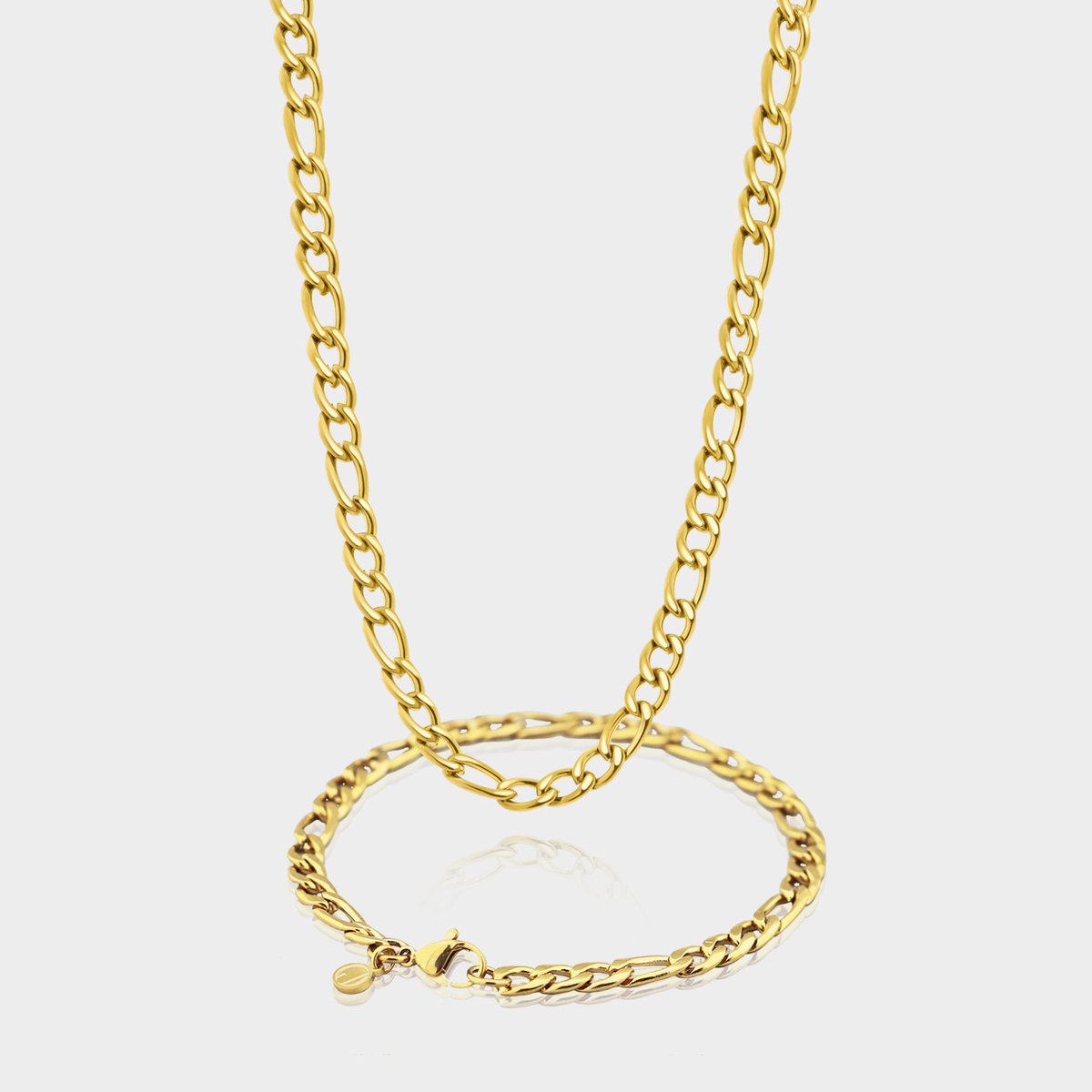 Figaro Ketting 5 mm x Figaro Armband 5 mm - Gouden Schakelketting en Schakelarmband Heren - 50/21 cm lang - Olympus Jewelry