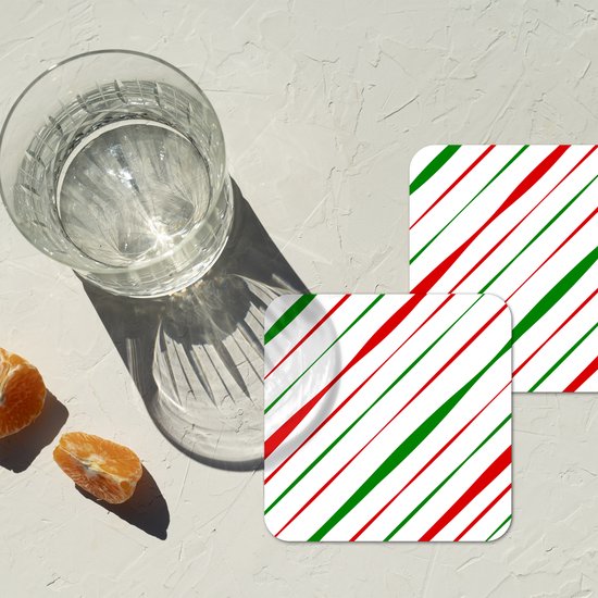 Sous-verres verres pour verres - Motifs - Noël - Rayures - 10x10 cm - Sous-verres en verre - 6 pièces - Décoration de table de Noël - Décoration de table de Noël - Décoration de table