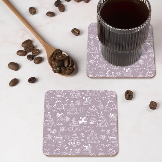 Sous-verres de verre - Noël - Sapin de Noël - Motif - Hiver - Canne à sucre - 10x10 cm - Dessous de verre - 6 pièces - Décoration de table de Noël - Décoration de table de Noël - Décoration de table