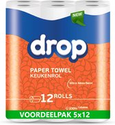DROP Super Kitchen Roll - 5x12 rouleaux de cuisine - Papier essuie-tout Ultra absorbant - Pack économique de 60 rouleaux