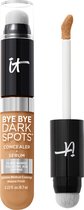Bye Bye Dark Spots Concealer + Serum flesje met applicator en opengeklapte dop met borsteltje.