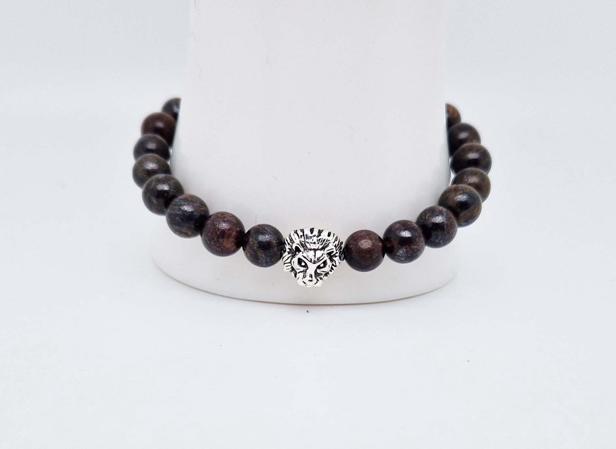 Handgemaakte natuursteen armband met Metalen vorm - Model 16 - "Bronzite" -8 mm diameter van de korrel- Diameter armband 20 cm - Een mooi cadeau voor familie en vrienden
