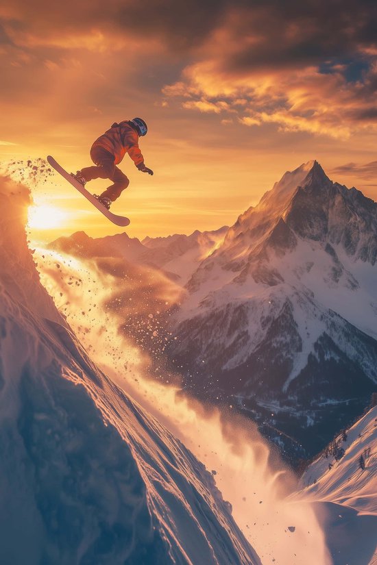 Snowboardeur Poster | Affiche de Sports d'hiver | Affiche Action | Affiche de Sport | Affiche Aventure | Affiche de planche à neige | 51x71cm | Décoration murale | Affiche murale | Convient pour l'encadrement