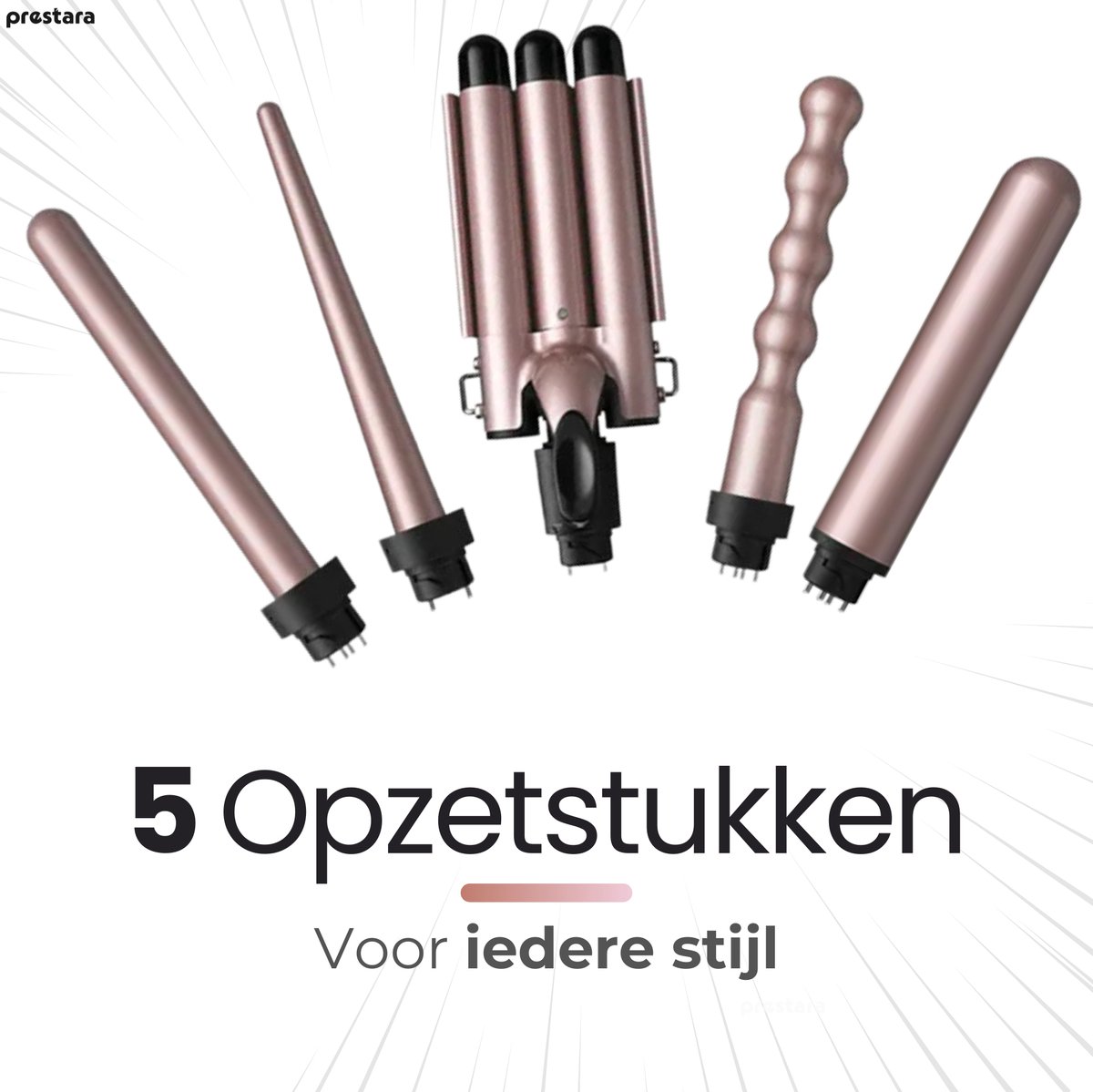 Prestara - 5-in-1 krultang set - met 5 opzetstukken - 38 mm - afbeelding 3