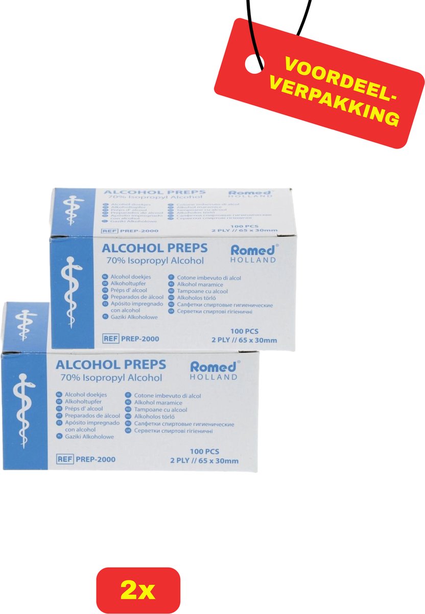 Goedkoopste 2 x Romed Alcoholdoekjes 100 stuks - Voordeelverpakking!