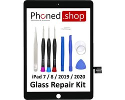 Phoned® Scherm Reparatiekit geschikt voor Apple iPad 7 / 8 / 2019 / 2020 / A2197 / A2200 Hoge Kwaliteit Digitizer Scherm Display Glas Touchscreen | Inclusief Tools | 10,2 inch | Zwart | Inclusief Handleiding | Phoned