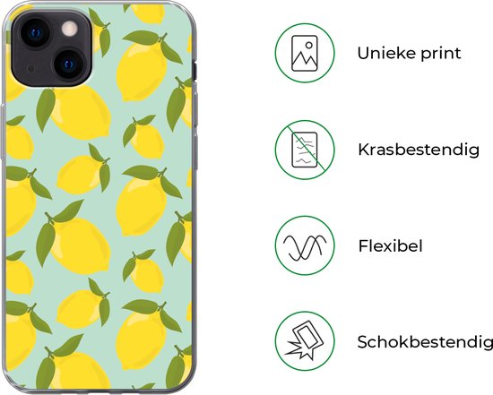 Coque de téléphone adaptée à iPhone 13 - Motif citrons - Jaune - Blauw - Motif - Fruits - Coque de téléphone en Siliconen Coque de téléphone