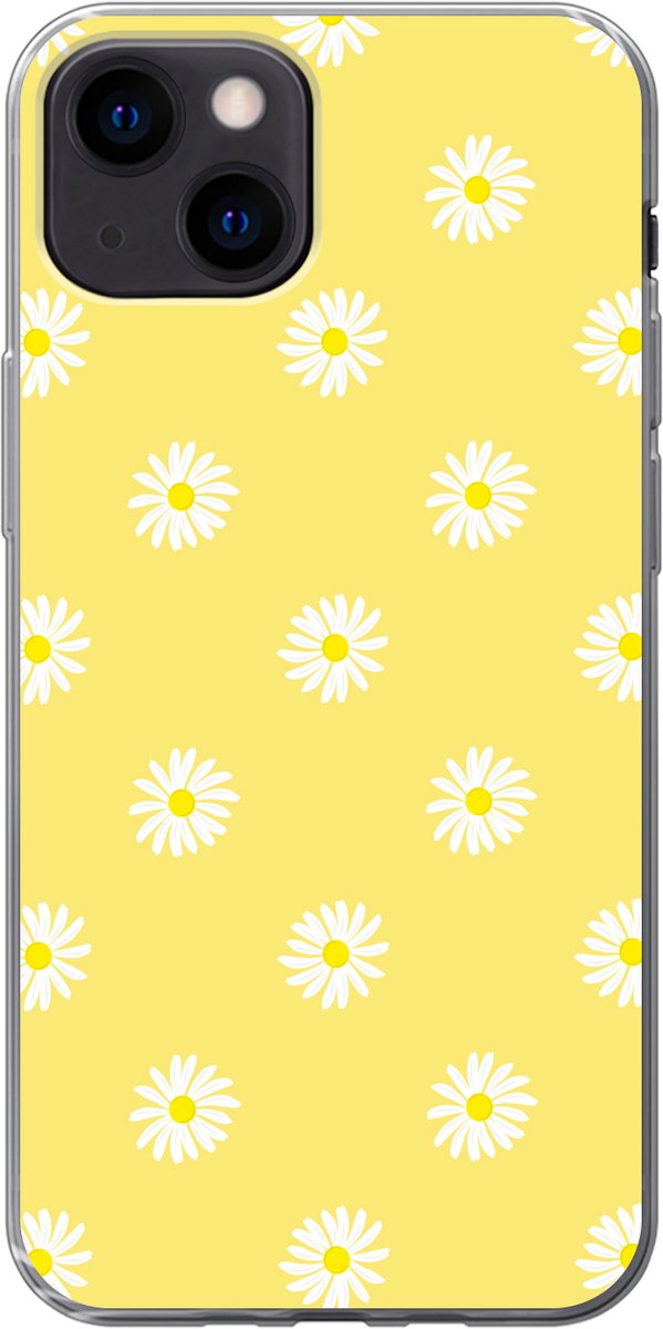 Telefoonhoesje Geschikt voor iPhone 13 mini hoesje - Madeliefjes - Pastel - Wit - Geel - Bloemen - Siliconen Telefoonhoesje Telefoonhoesje
