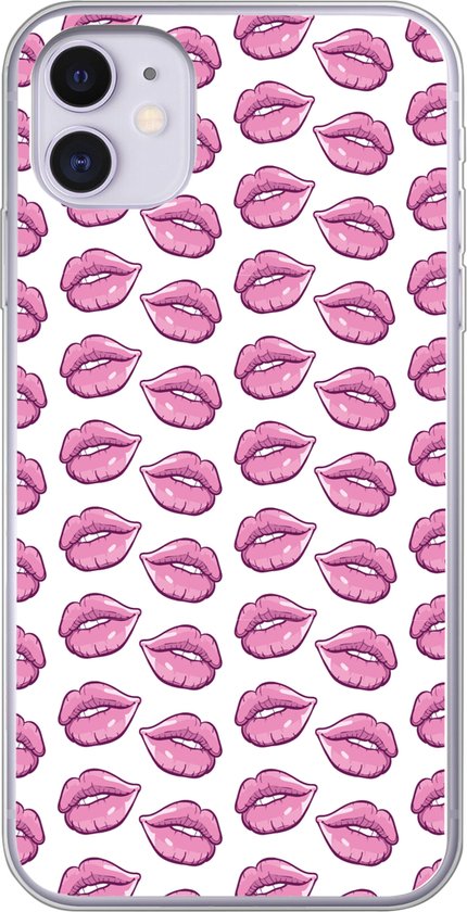 Coque de téléphone compatible avec iPhone 11 - Motif lèvres - Rose - Wit - Coque en Siliconen