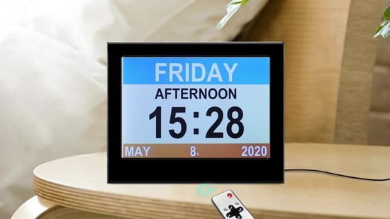 BOLLIT Dementieklok - 10.1 inch display - Zwart - Met afstandsbediening - Digitaal - Klok met datum - Medicatiealarm - Dementie klok - Dementieklokken digitaal - Alzheimer - Dementiekalenderklok - Klok digitaal - Wandklok - Kalenderklok