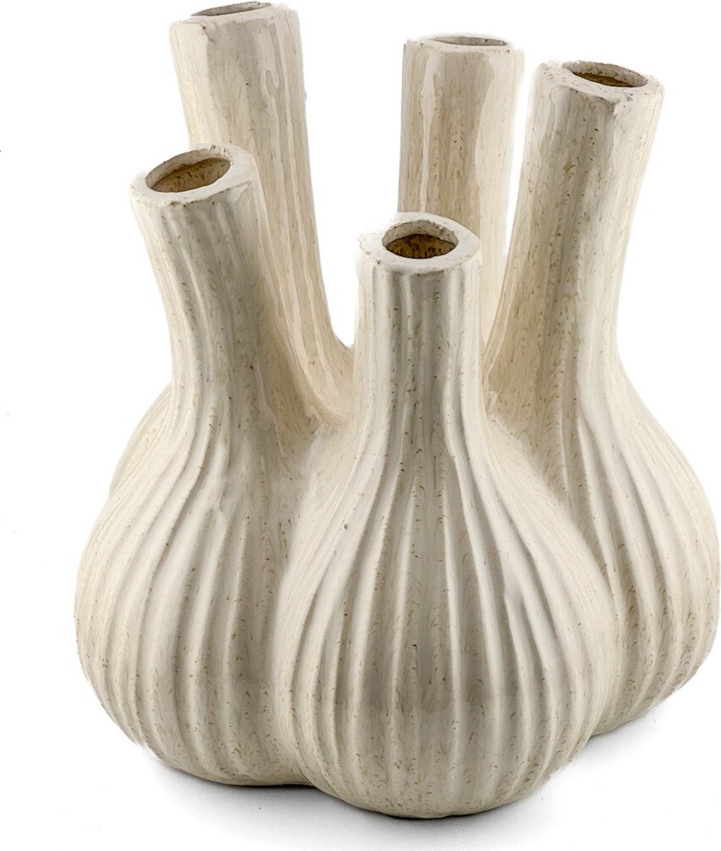 homebound by ky Aardewerk tulpenvaas garlic beige | beige vaas | 20,5x20,5x21cm | stijlvol | tulpenvaas