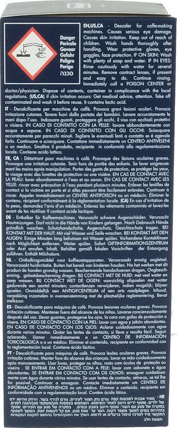 Achterkant van de fles DeLonghi EcoDecalk met informatie.