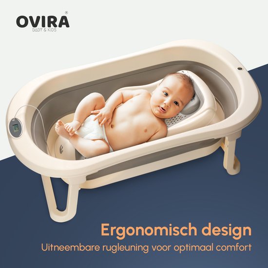 OVIRA - Babybadje - Peuterbadje - Opvouwbaar - Inc. baby bad set kussen - 79CM lang - Creme wit - Digitale thermometer babybad - 0 tot 3 jaar van OVIRA — afbeelding 2