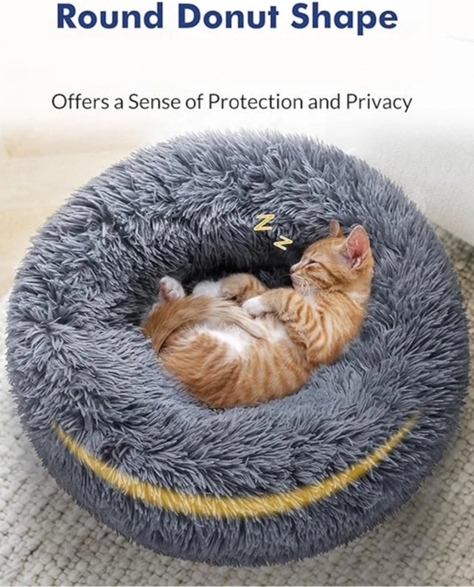 SuperShopper - Donut Dierenbed Zwart - Dierenmand - Hondenmand - Kattenmand - Fluffy - Uitwasbaar