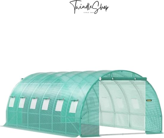 TOOLPORT Tunnelkas Foliekas Folietunnel 4x8m winterbestendig met oprolbare ramen - PE 180g/m² groen transparant
