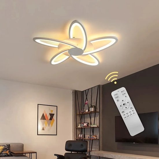 NAIZY Plafondlamp, 96 W, dimbaar, met houten versiering en