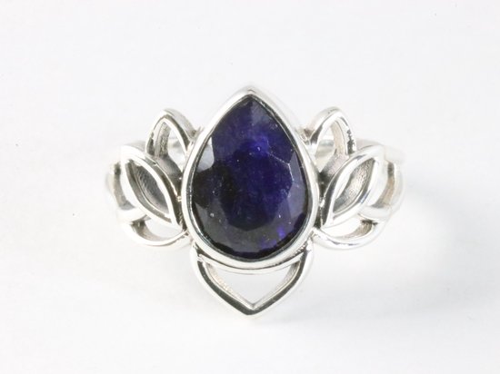 Bague fleur de lotus en argent ajouré et saphir bleu - taille 18,5