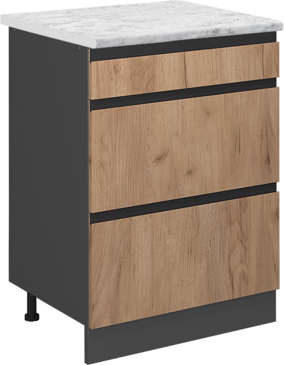 Vicco R-Line Keukenonderkast – 60 cm WB Marmer Krachtige eik goud Goudkleurig Eiken/Antraciet