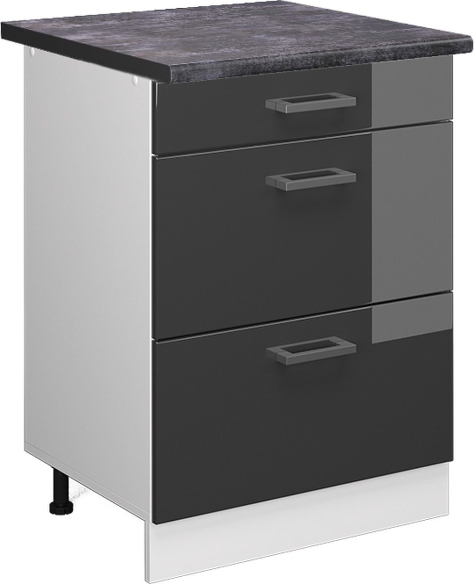 Vicco R-Line Keukenonderkast – 60 cm met laden, WB Antraciet Antraciet Hoogglans