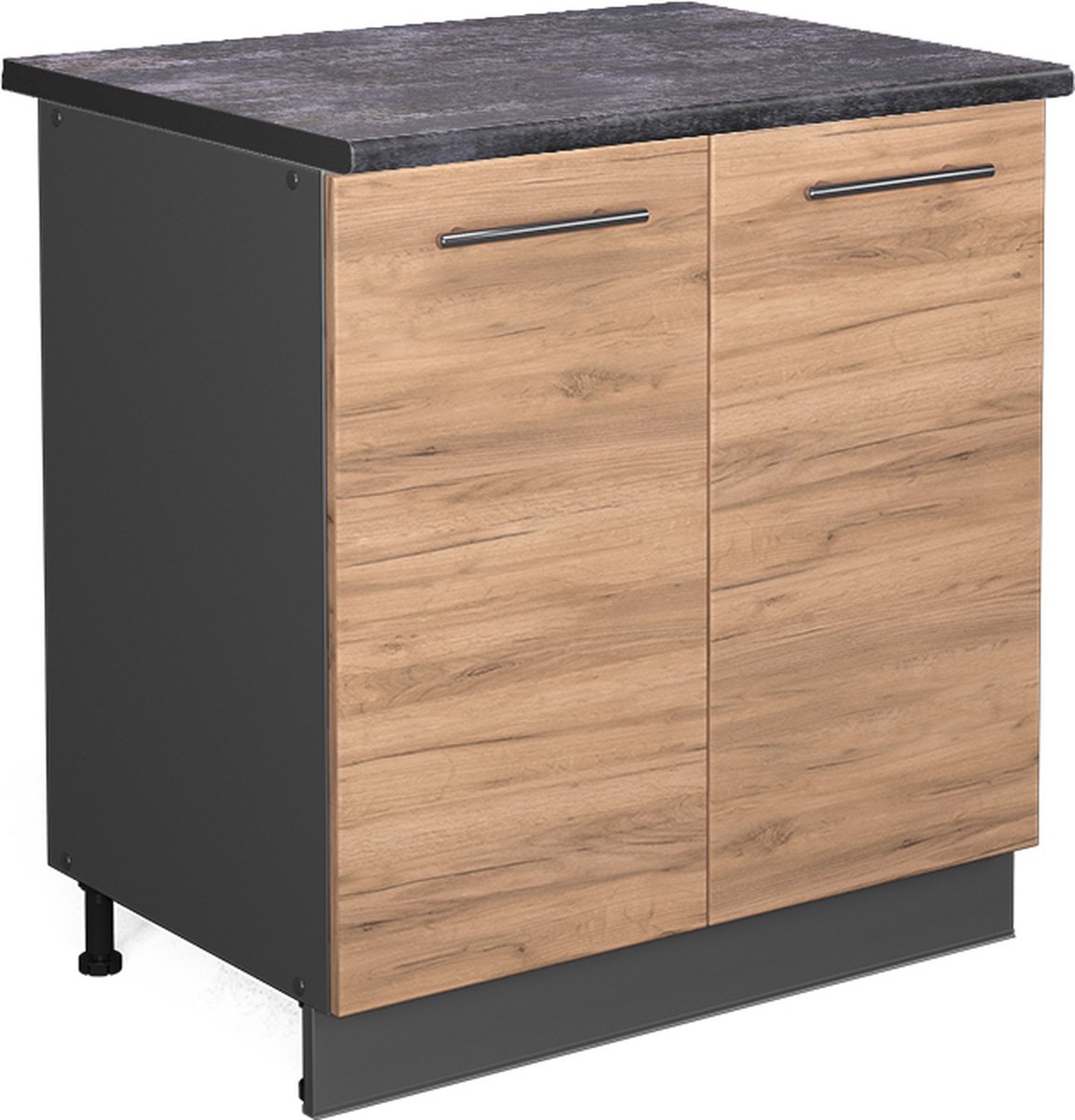 Vicco Keukenonderkast Fame-Line, Goudkleurig Eiken/Antraciet, 80 cm antraciet werkblad