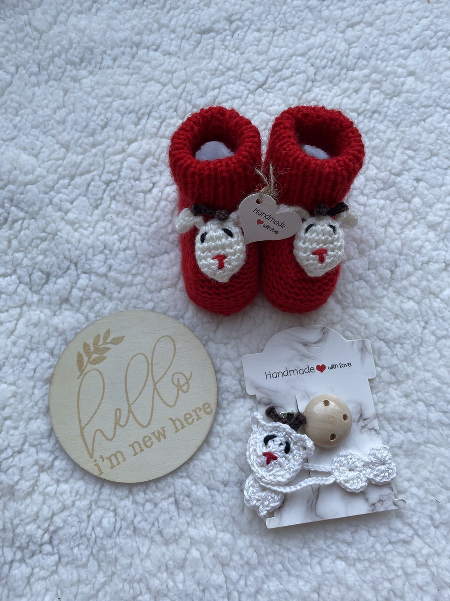 Goedkoopste Maminobaby.nl baby geschenkset | Kerst | Hert | Handgemaakt | Babyslofjes | Speenkoord | Kraamcadeu | Babyshower