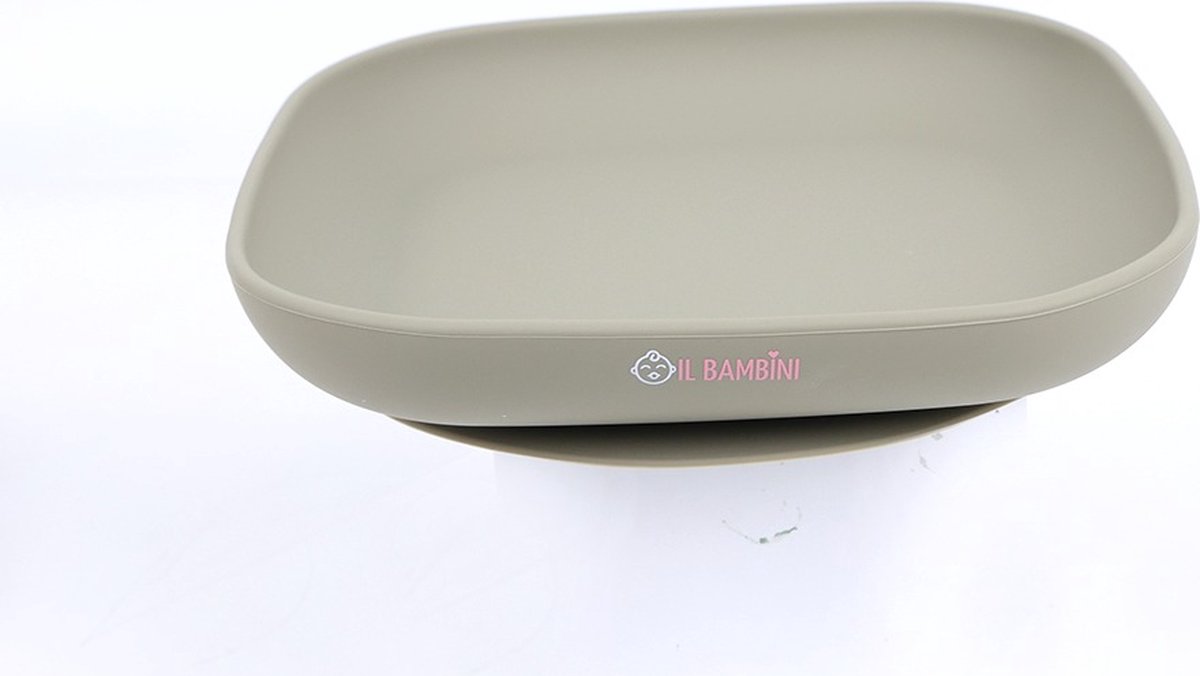 Goedkoopste IL BAMBINI - Kinderbord - Baby bord - Kinderservies - bord - Stonegreen - Groen - Siliconen BPA vrij - Onbreekbaar - 17 x 17 cm
