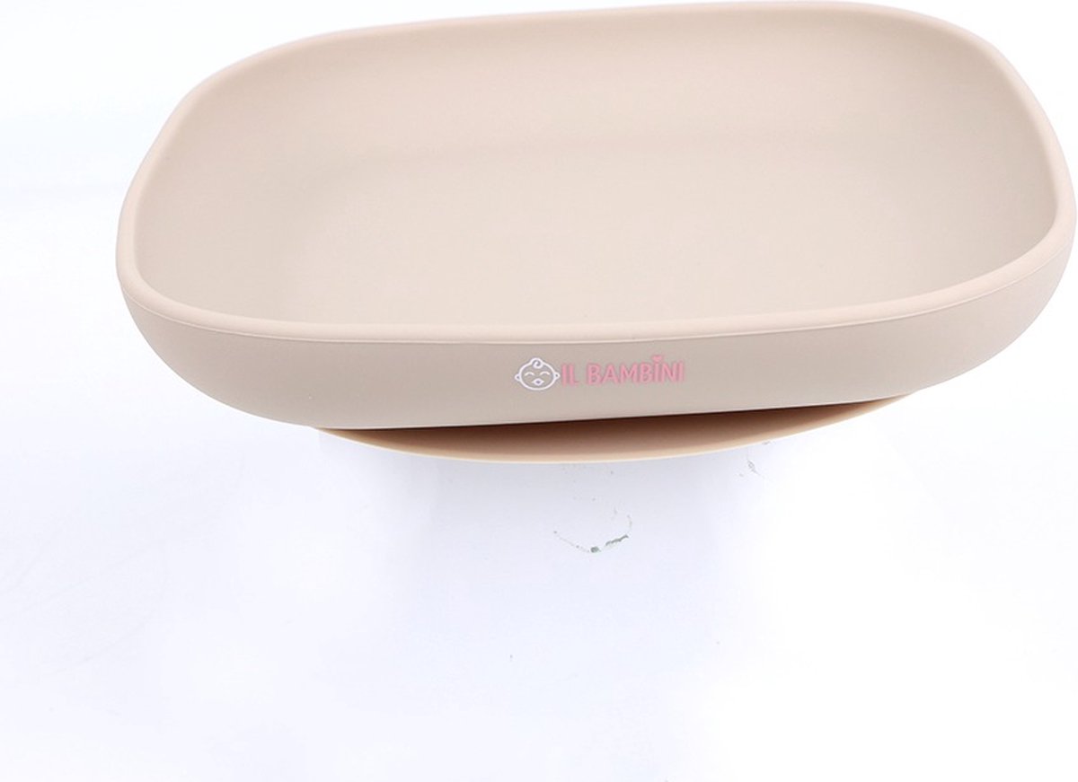 Goedkoopste IL BAMBINI - Kinderbord - Baby bord - Kinderservies - bord - Beige - Siliconen BPA vrij - Onbreekbaar - 17 x 17 cm