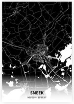 Sneek plattegrond - A4 poster - Zwarte stijl