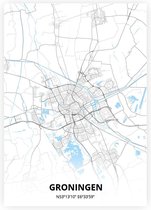 Groningen plattegrond - A4 poster - Zwart blauwe stijl