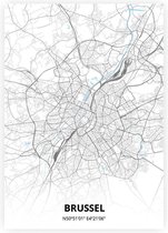 Brussel plattegrond - A2 poster - Zwart blauwe stijl