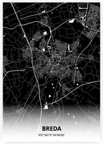 Breda plattegrond - A2 poster - Zwarte stijl