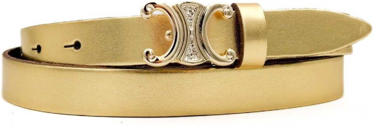 Gouden Leren Riem Gold Buckle - Leer Fashion Riemen Gouden Gesp - Breed 2 cm Lengte 95 cm - Gouden Lederen Riemen