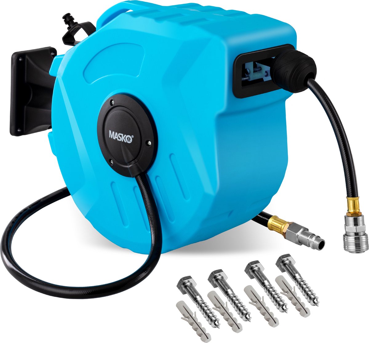 MASKO® Automatische Luchtslanghaspel 20 meter Luchtslang voor compressor 24-54 bar - Persluchtslang met Slanghaspel - Blauw