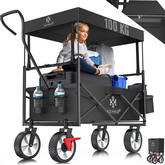 KESSER® Bolderkar opvouwbaar Bolderwagen tot 100 kg draagvermogen - Strandkar met massieve banden Transportkar - Zwart — afbeelding 5