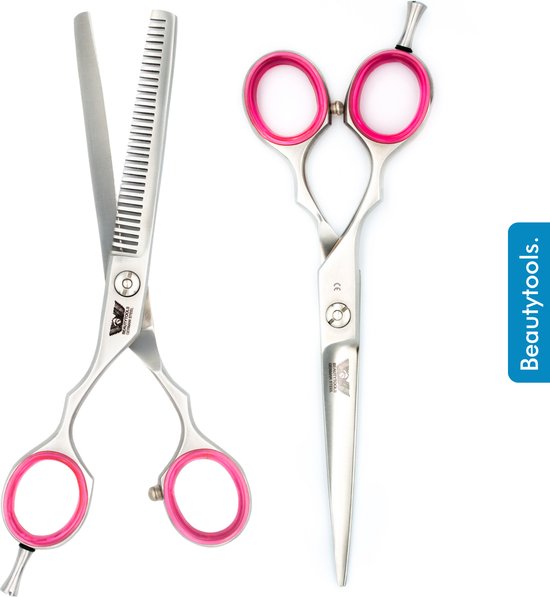 Set de ciseaux de coiffure pour gauchers BEAUTYTOOLS + ciseaux à effiler - SilverCut (5,5 pouces) - (RLS-2830)