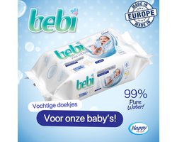 Happy Wet Wipes Billendoekjes 99 procent water, Billendoekjes zonder chemicaliën, 6 x 72 doekjes, waterwipes voor baby's, Hypoallergene billendoekjes.