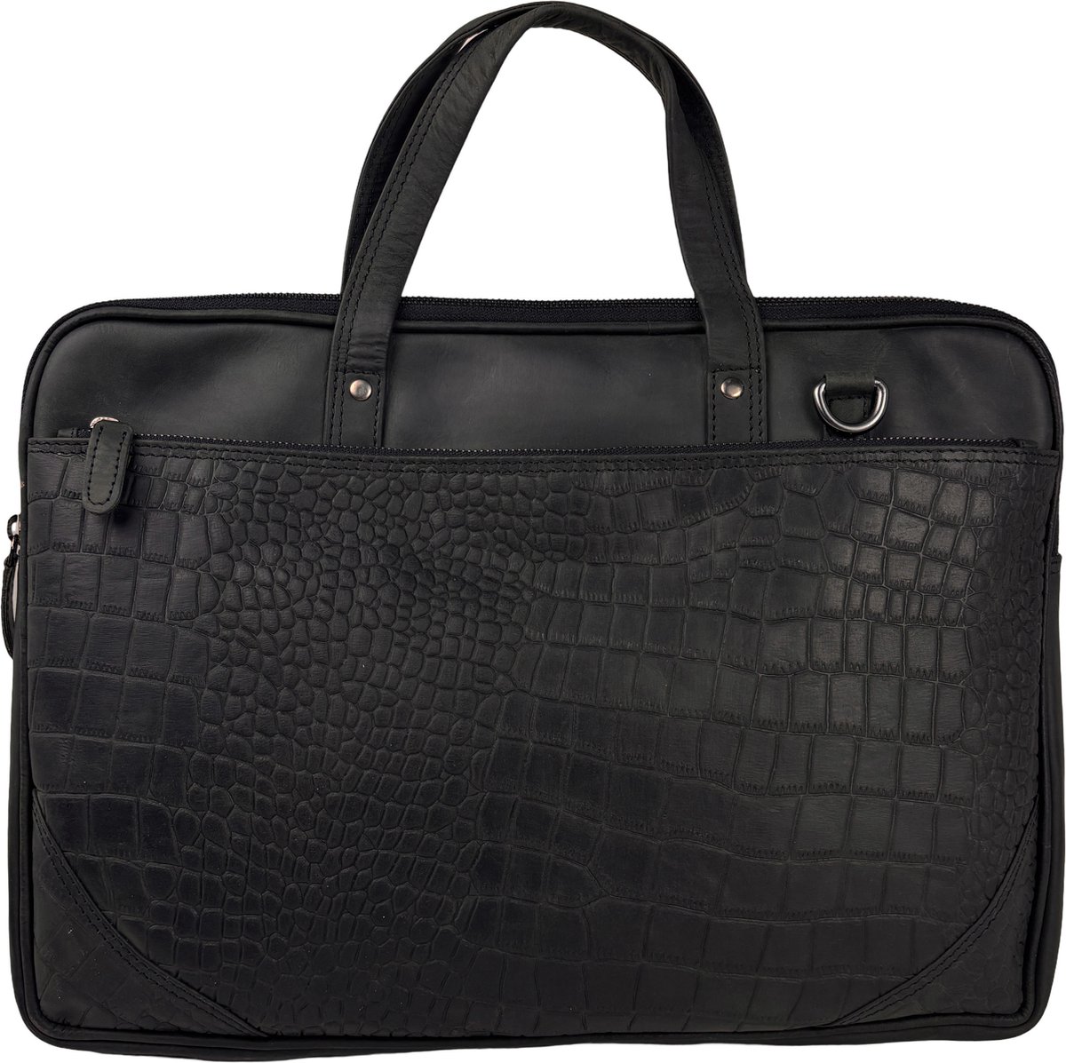 Leren Laptoptas Zwart - Krokoprint - Werktas Dames - Crossbody Tas - Schooltas - Laptoptas 15.6 inch - 15704CP - Arrigo