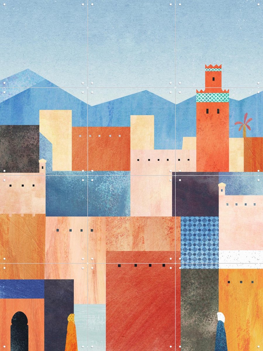 IXXI Colorful Houses - Marrakech, Henry Rivers - 60 x 80 cm - Gratis ophangtool - Grote wanddecoratie en posters - Kleurrijk, Geometrische Kunst