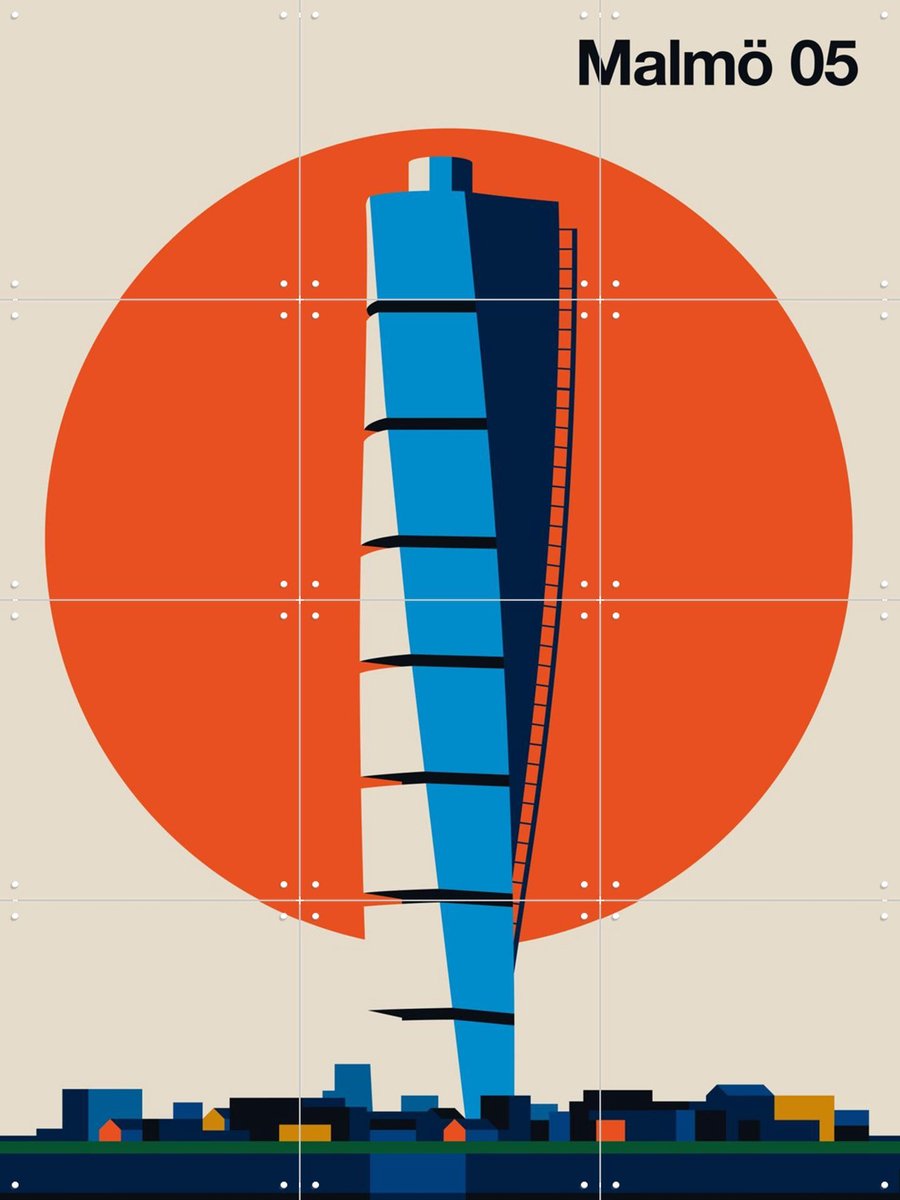 IXXI Malmö 05, Bo Lundberg - 60 x 80 cm - Gratis ophangtool - Grote wanddecoratie en posters - Kleurrijk, Geometrische Kunst, Illustraties, Woonkamer