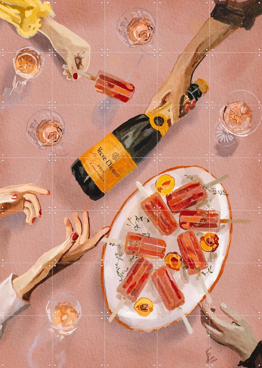 IXXI Champagne and Icecreams, Ekaterina Zagorska - 100 x 140 cm - Gratis ophangtool - Grote wanddecoratie en posters - Illustraties, Abstract