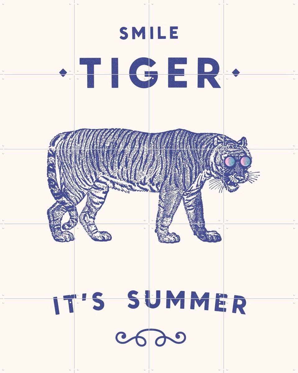 IXXI Smile Tiger, Florent Bodart - 80 x 100 cm - Gratis ophangtool - Grote wanddecoratie en posters - Speels, Illustraties, Grafisch Ontwerp, Vintage