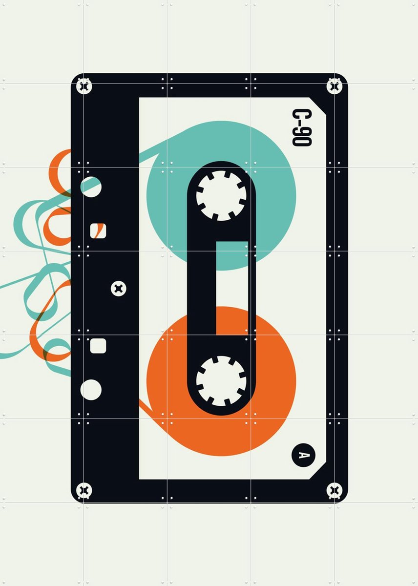 IXXI Mixtape, Bo Lundberg - 100 x 140 cm - Gratis ophangtool - Grote wanddecoratie en posters - Geometrische Kunst, Vintage, Minimalisme, Retro